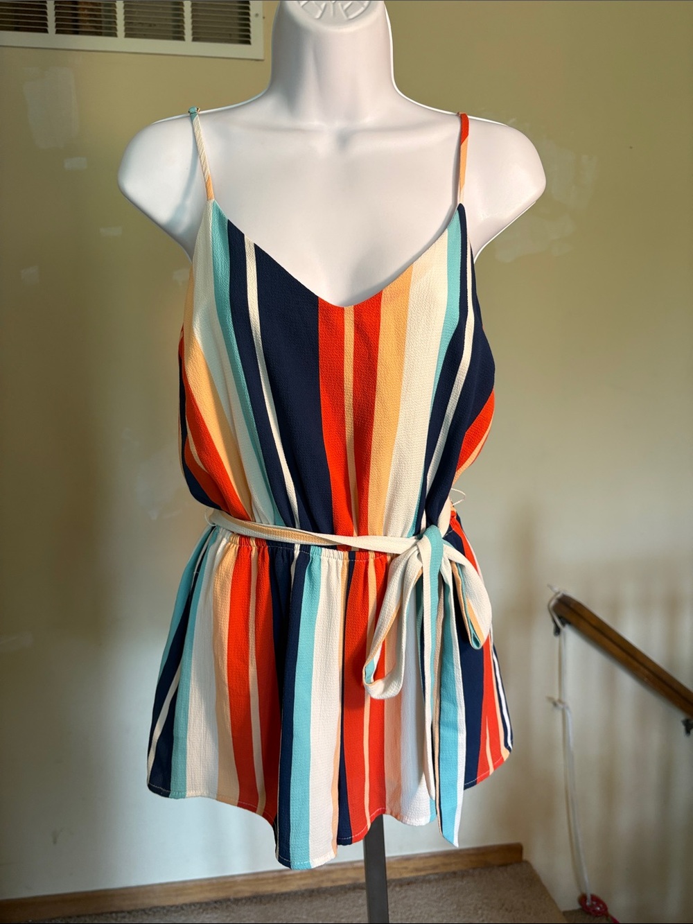 Lulu's Multicolor Striped Romper - Navy, Red, Cream, Teal